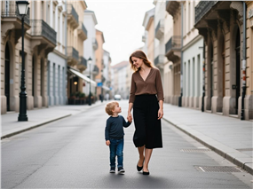 欧美母子街头写真摄影图片